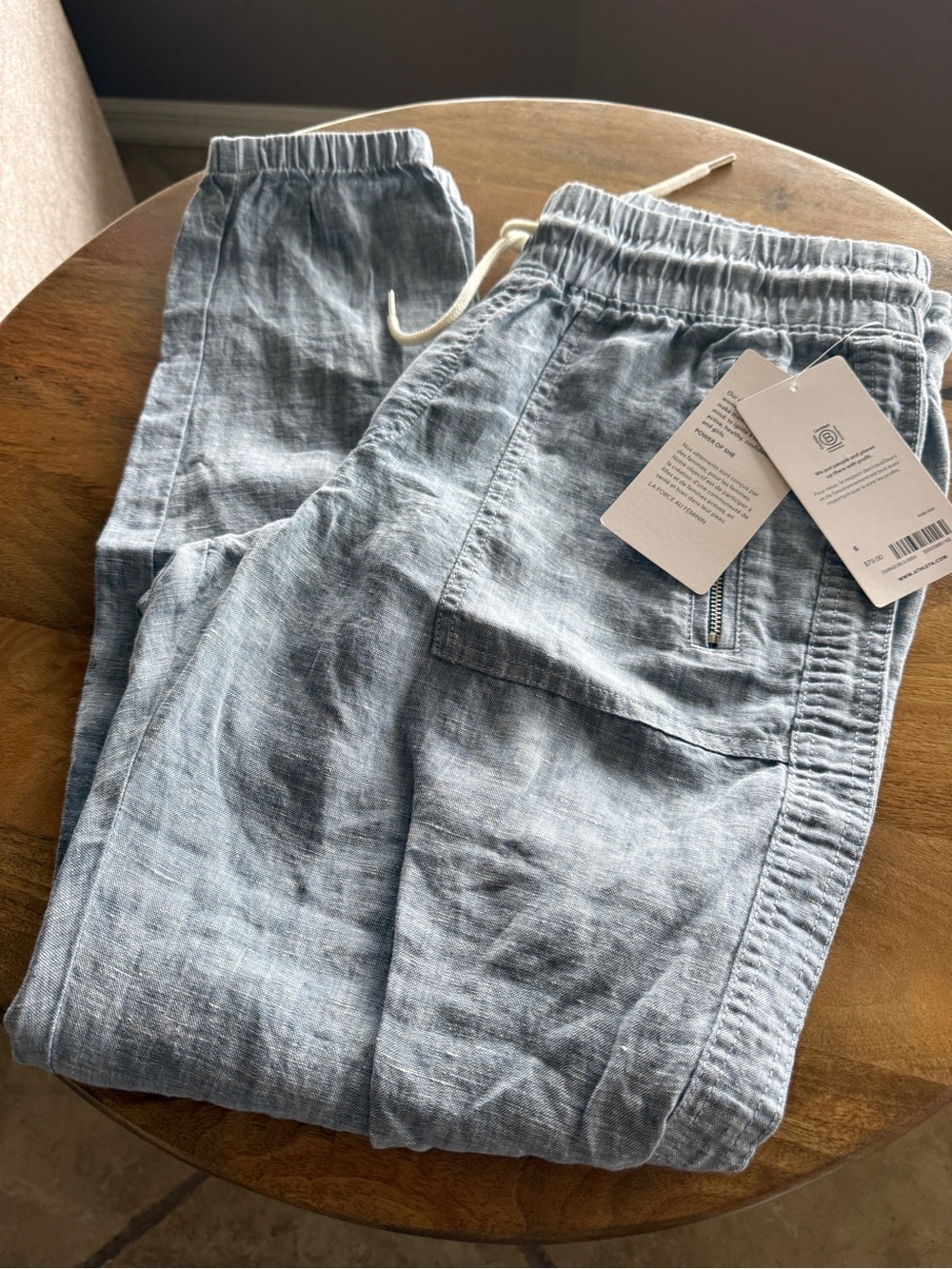 Athleta Light Blue Relaxed Linen-Blend Jogger Pants